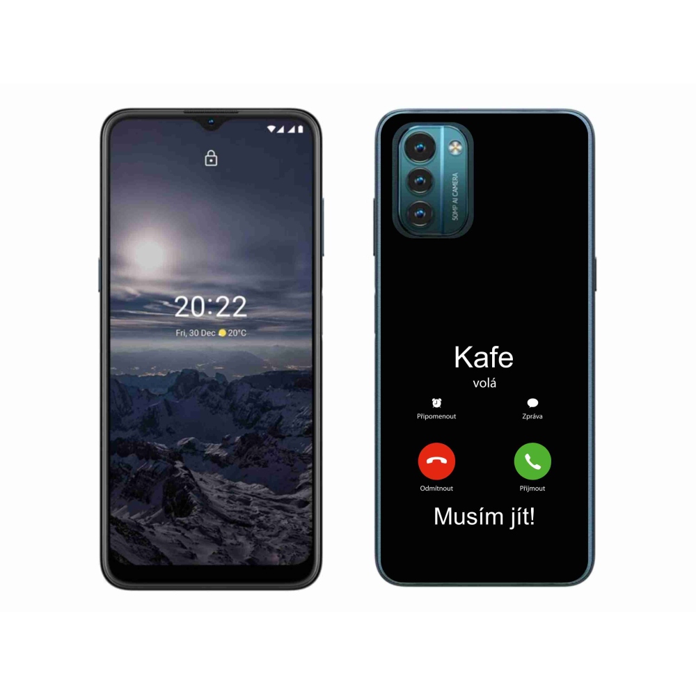 Zselés borítás mmCase a Nokia G11/G21 készülékhez - kávés, fekete hátterű hívás