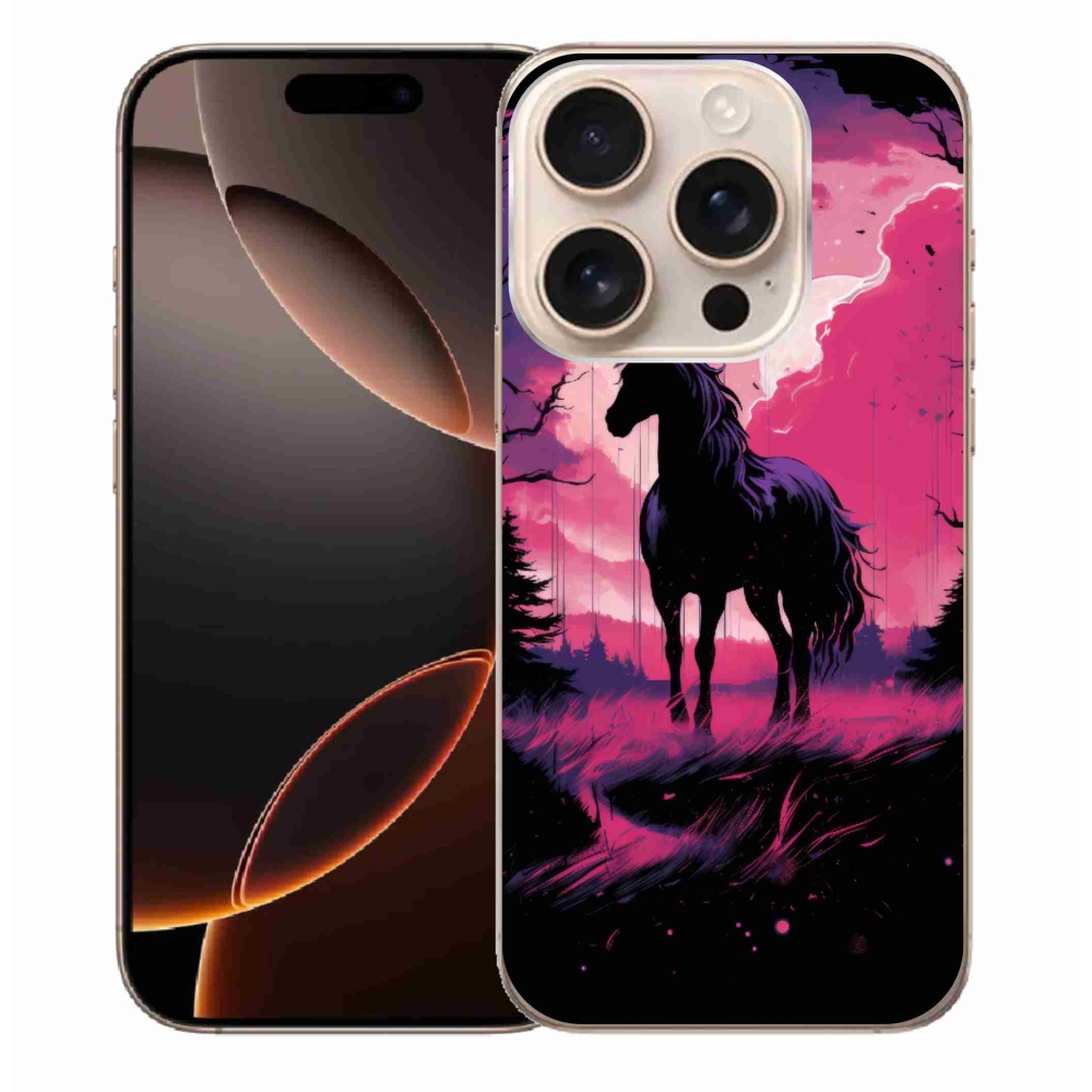 Zselés borítás mmCase iPhone 16 Pro Max készülékhez - fekete rajzfilm ló 1
