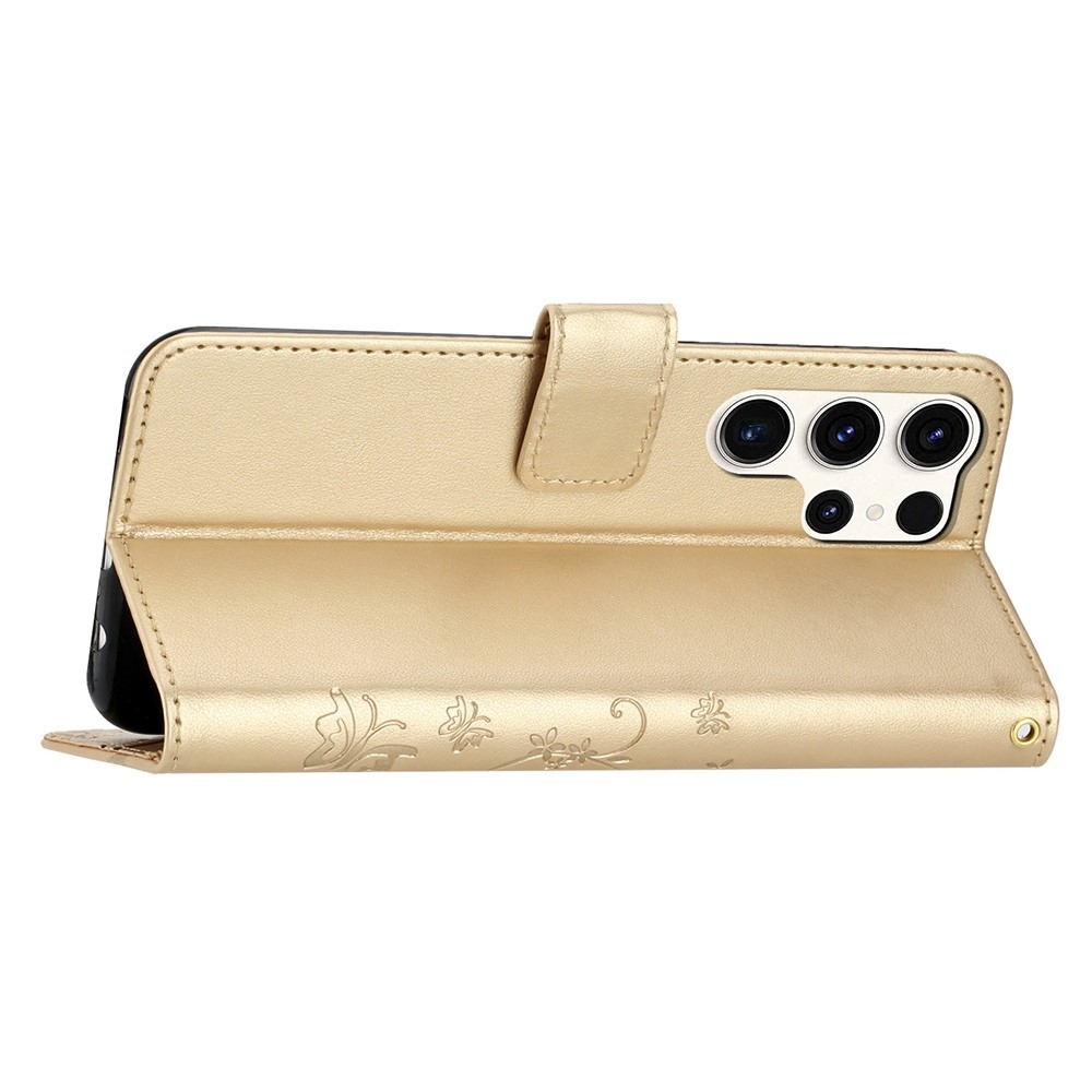 Virágok könyv tok Samsung Galaxy S25 Ultra készülékhez - arany színben