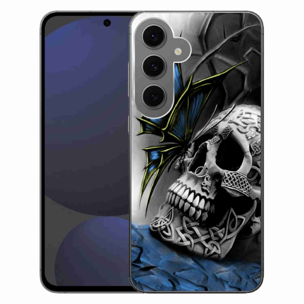 Gél borítás mmCase Samsung Galaxy S24 FE készülékhez - pillangó és koponya