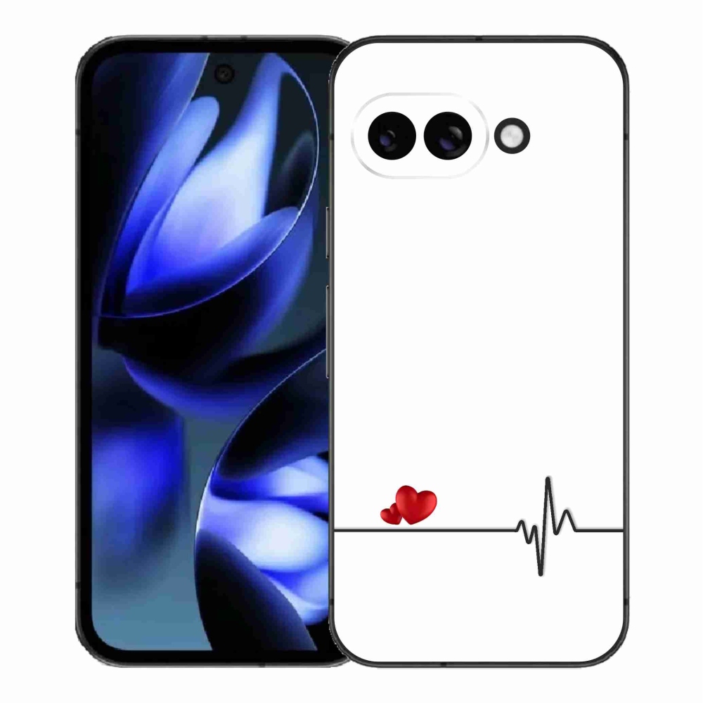 Gél borítás mmCase a Google Pixel 9a számára - szív és szívverés fehér háttérrel