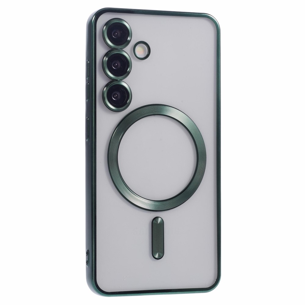 Átlátszó tok kameravédelemmel és MagSafe támogatással Samsung Galaxy S25+ készülékhez - zöld színű