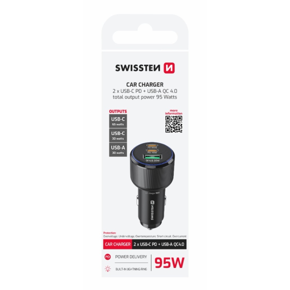 Swissten CL adapter 2x USB-C PD + USB-A, 95W - fekete