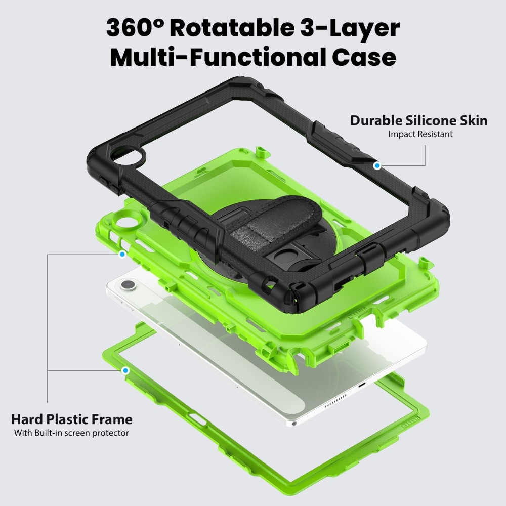 Strap Tartós borító kéztartóval és vállpánttal Lenovo Tab 10.1 (2025) - Fekete/Zöld