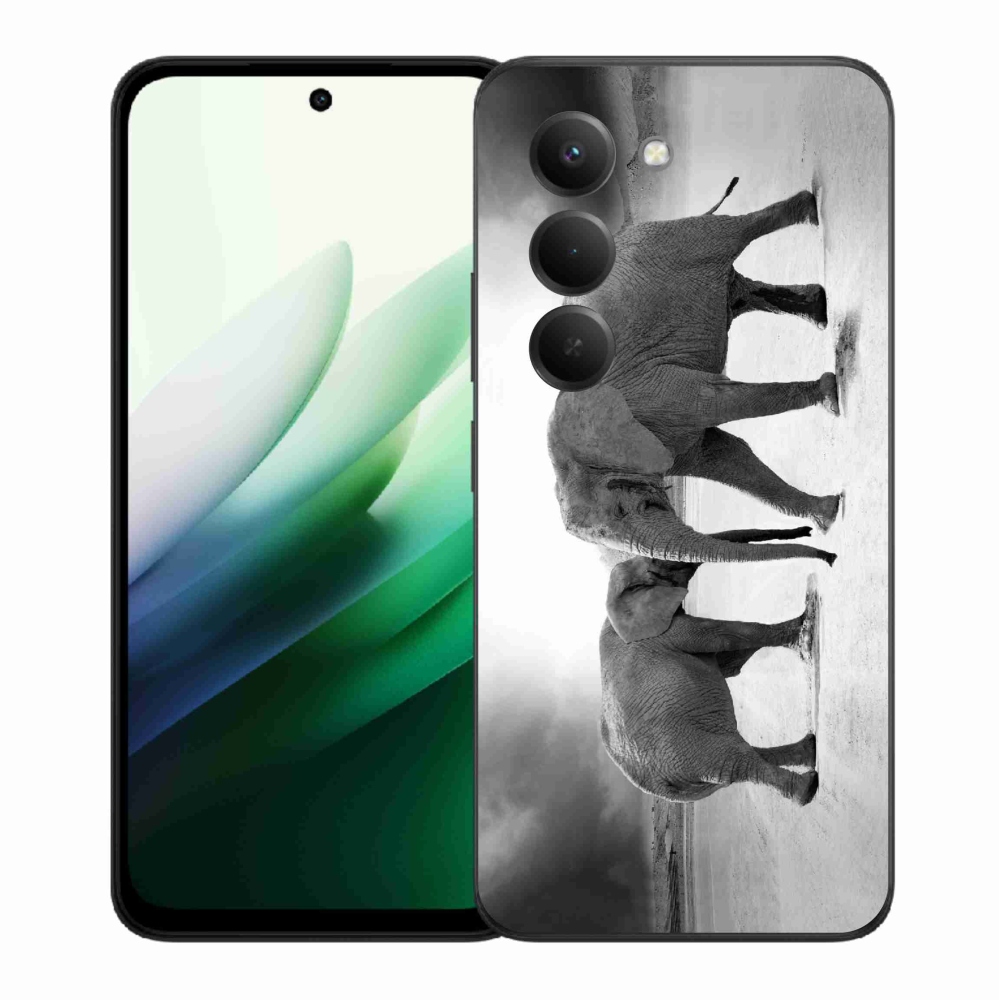 Gél borítás mmCase a Xiaomi Redmi 15 5G-hez - fekete és fehér elefántok