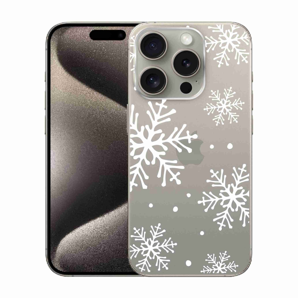 Zselés borítás mmCase iPhone 15 Pro készülékhez - fehér pelyhek átlátszó háttéren