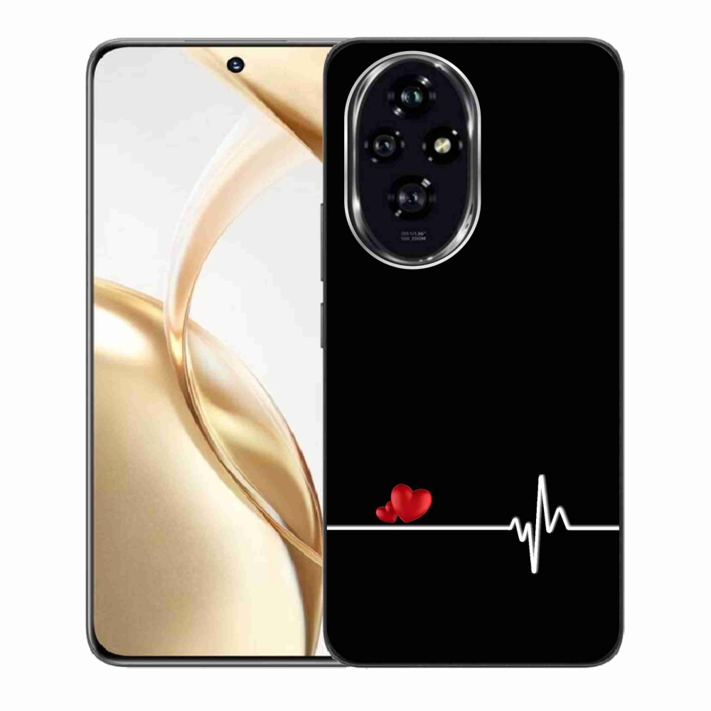 Gél borító mmCase a Honor 200 5G készülékhez - szív és szívverés fekete háttérrel