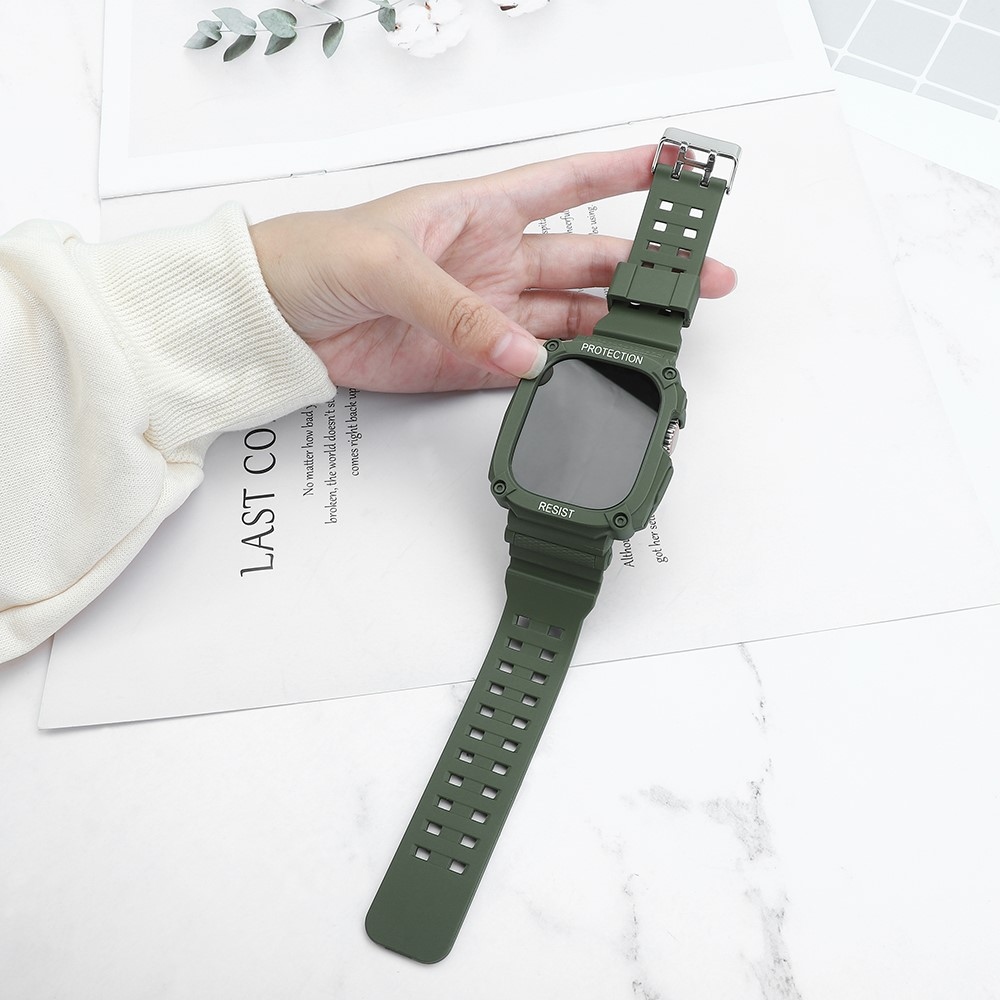 Integrált szilikon védő tok szíjjal az Apple Watch Ultra 49 mm-es órához - zöld