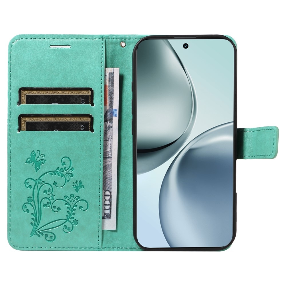 Nagy pillangó könyvtáska a Realme 14 Pro+ 5G készülékhez - teal színű