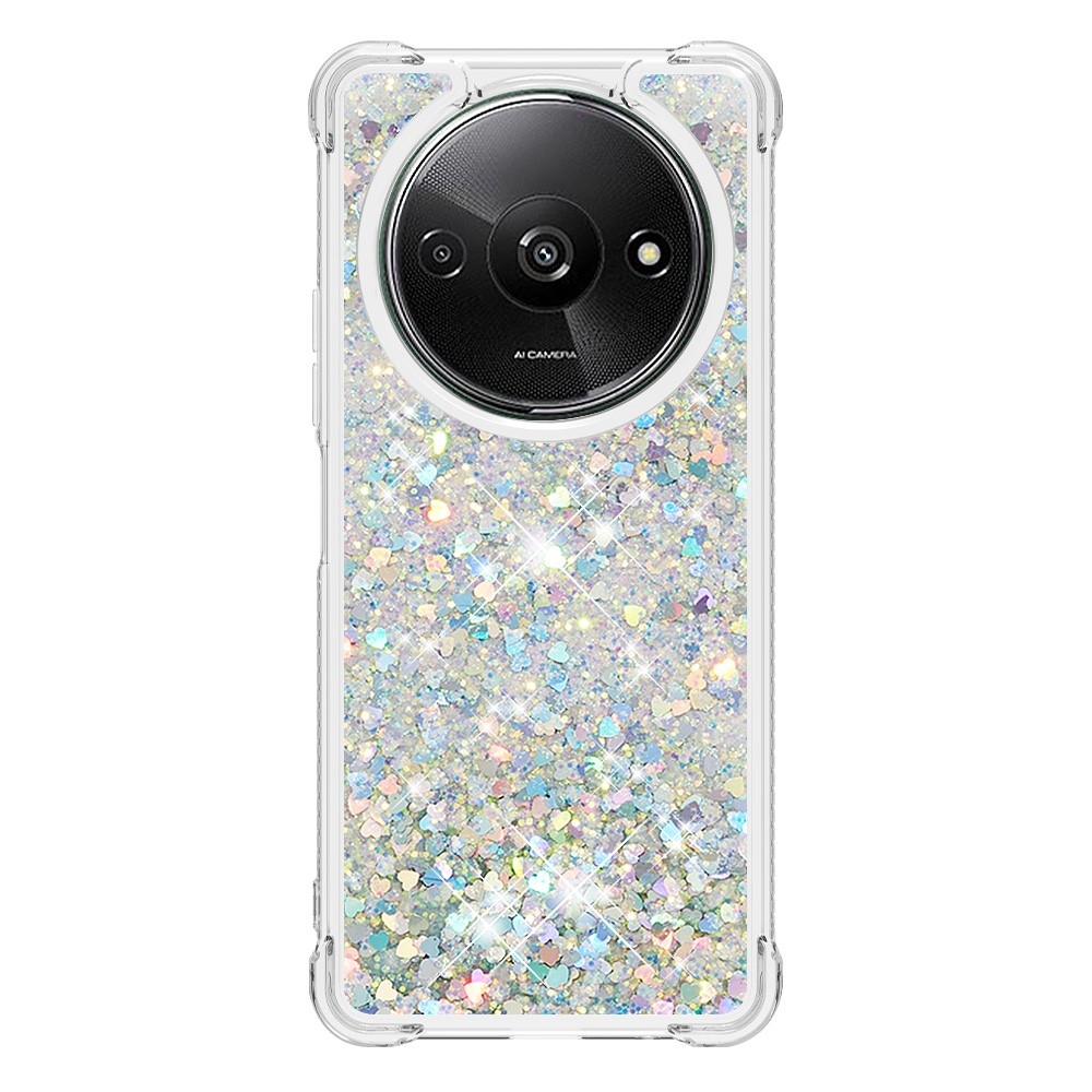Glitter zselés homokóra tok Xiaomi Redmi A3-hoz - ezüst/szív