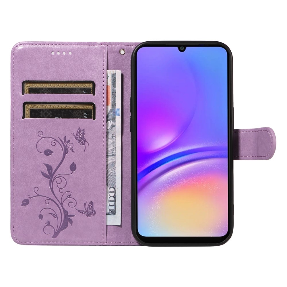 Virágos könyves tok Samsung Galaxy A06 4G készülékhez - lila