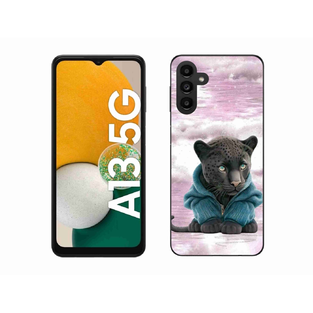 Zselés borítás mmCase Samsung Galaxy A13 5G - fekete párduc pulóverben