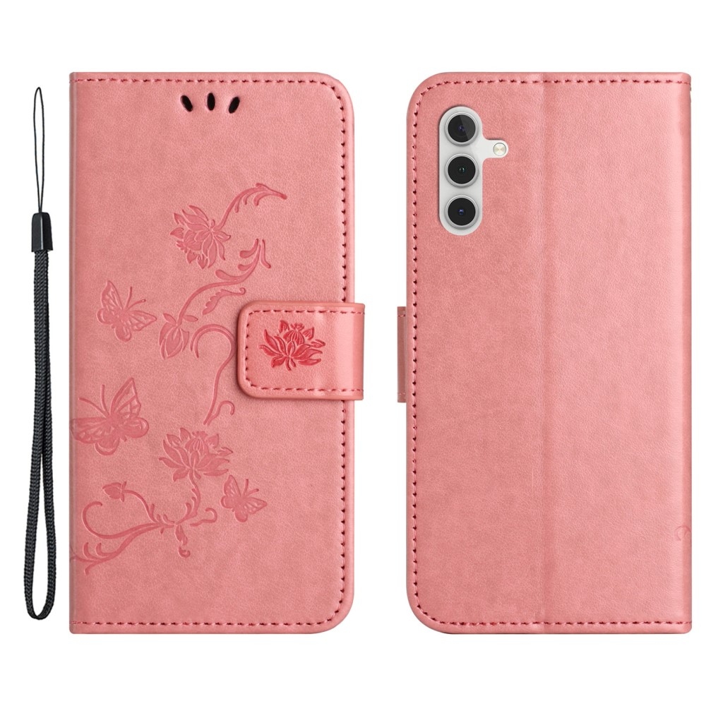 Virágos könyvtáska Samsung Galaxy A35 5G - rózsaszín