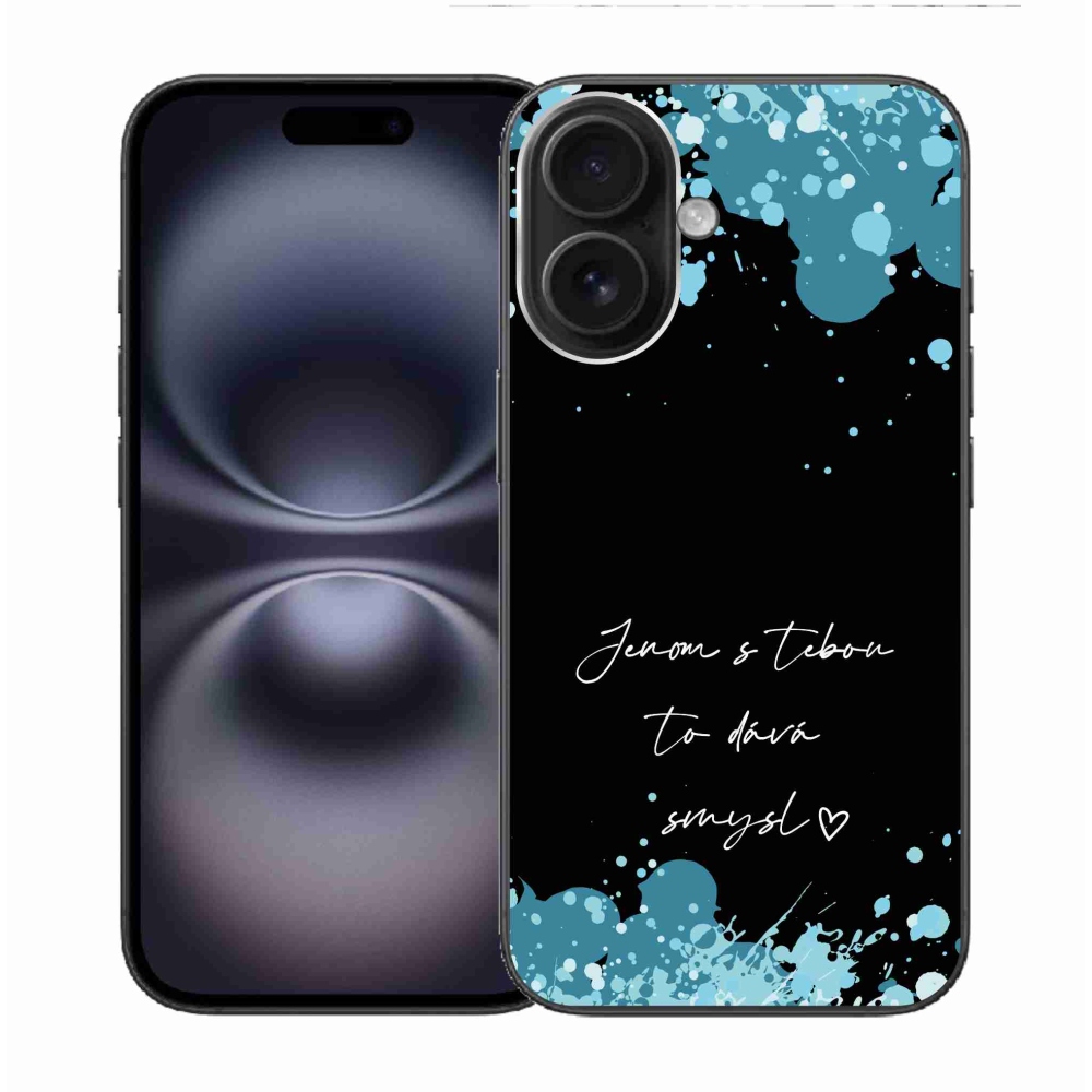 Gél borító mmCase iPhone 16 készülékhez - szerelmes szöveg fekete háttérrel