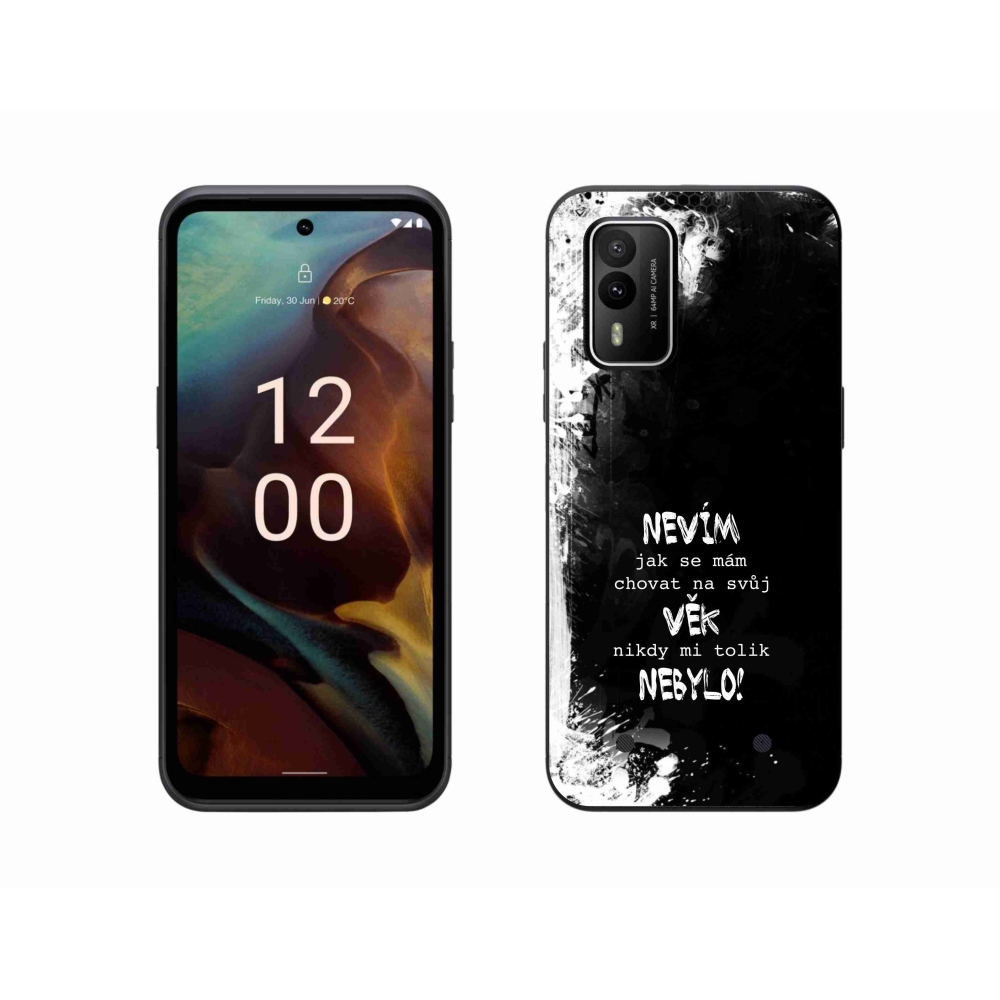 Zselés borító mmCase a Nokia XR21 készülékhez - vicces szöveg 14 fekete háttér