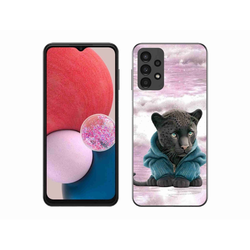 Gél védőhuzat mmCase Samsung Galaxy A13 4G - fekete párduc pulóverben