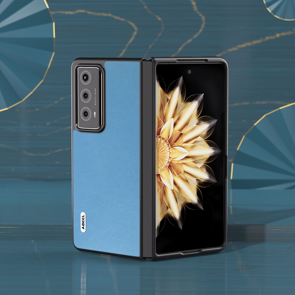 ABEEL műanyag tok műbőrrel a Honor Magic V2 készülékhez - világoskék színben