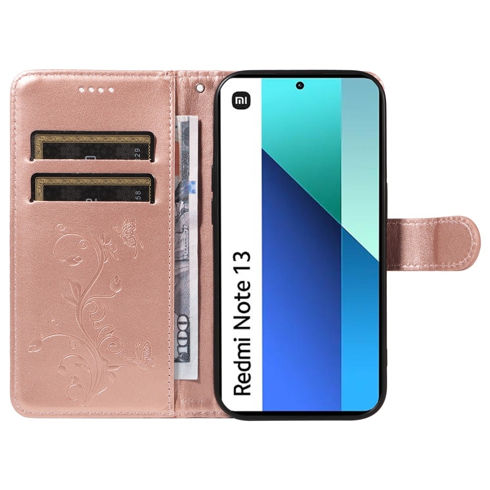 Virágos könyv tok Xiaomi Redmi Note 13-hoz - rózsa arany