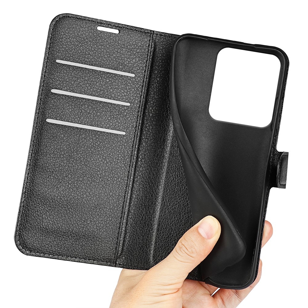 Litchi könyv tok Xiaomi Redmi Note 14S-hez - fekete