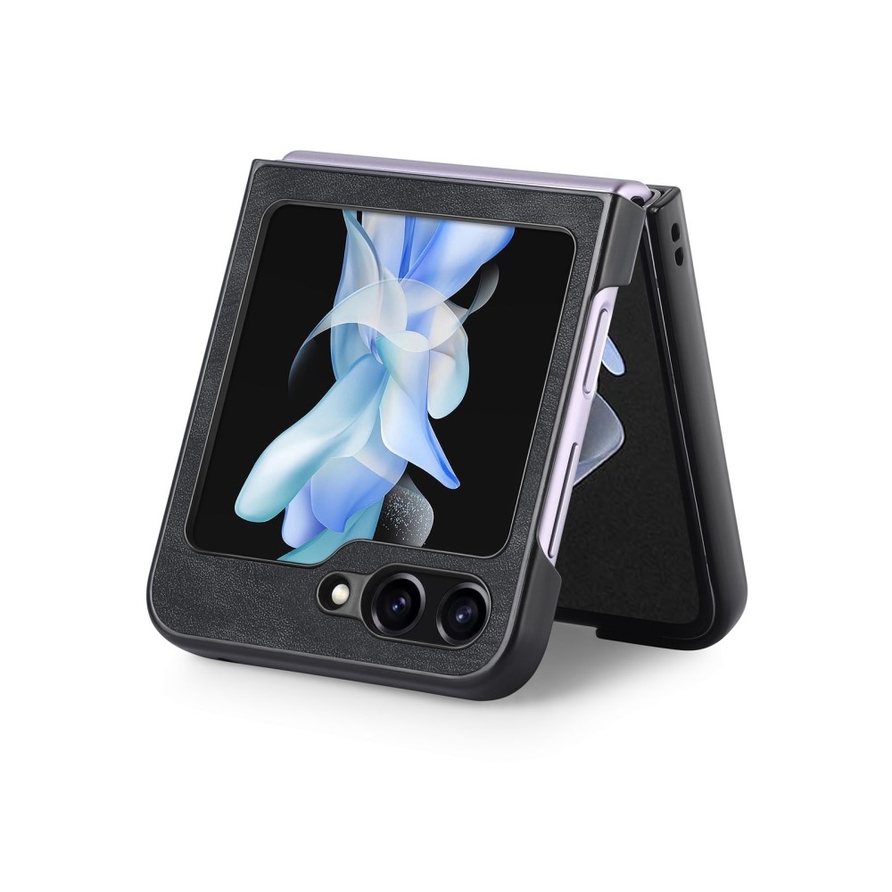 Vintage műanyag borítás műbőrrel Samsung Galaxy Z Flip6 5G készülékhez - fekete