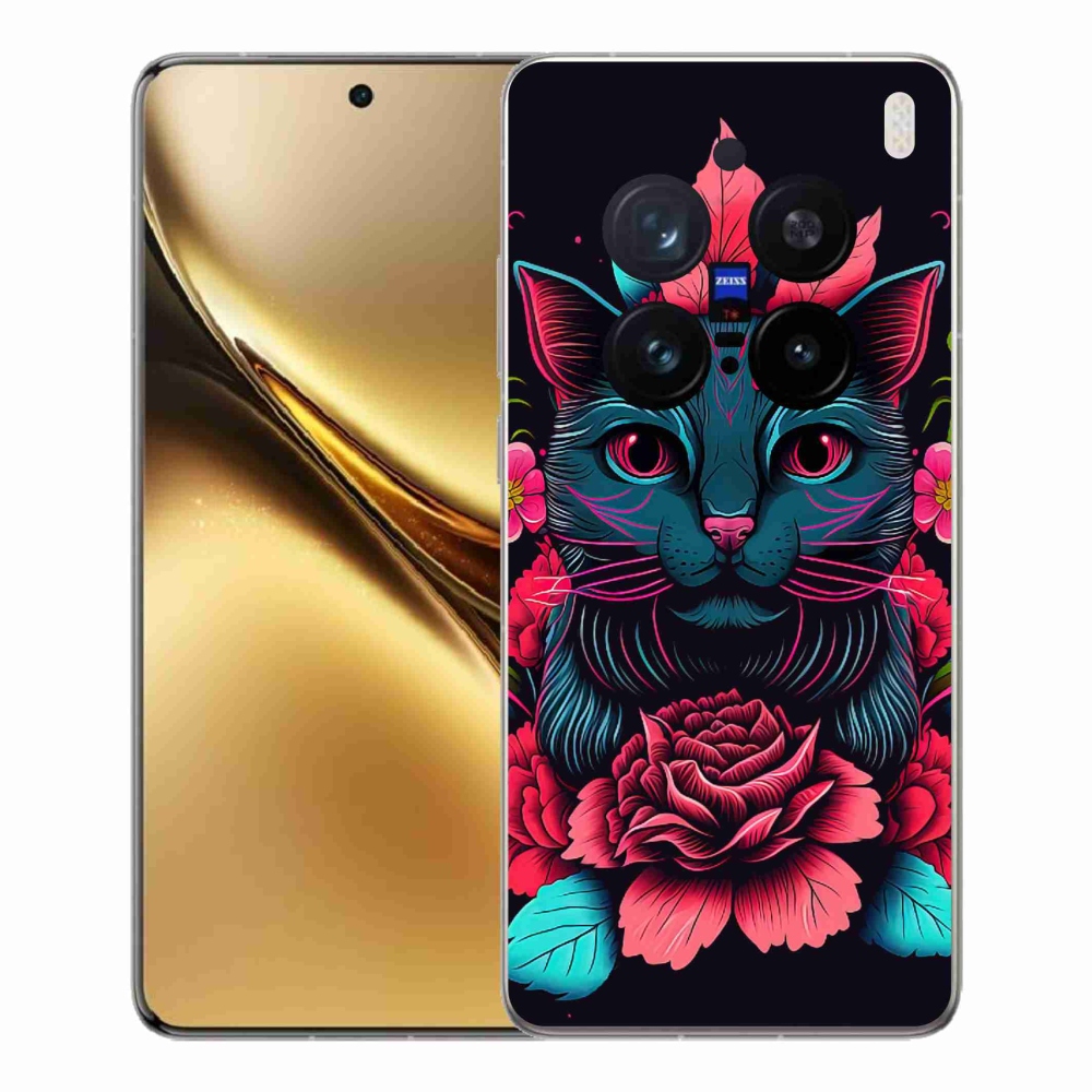 Zselés borító mmCase a Vivo X200 Pro 5G-hez - virágok és macska