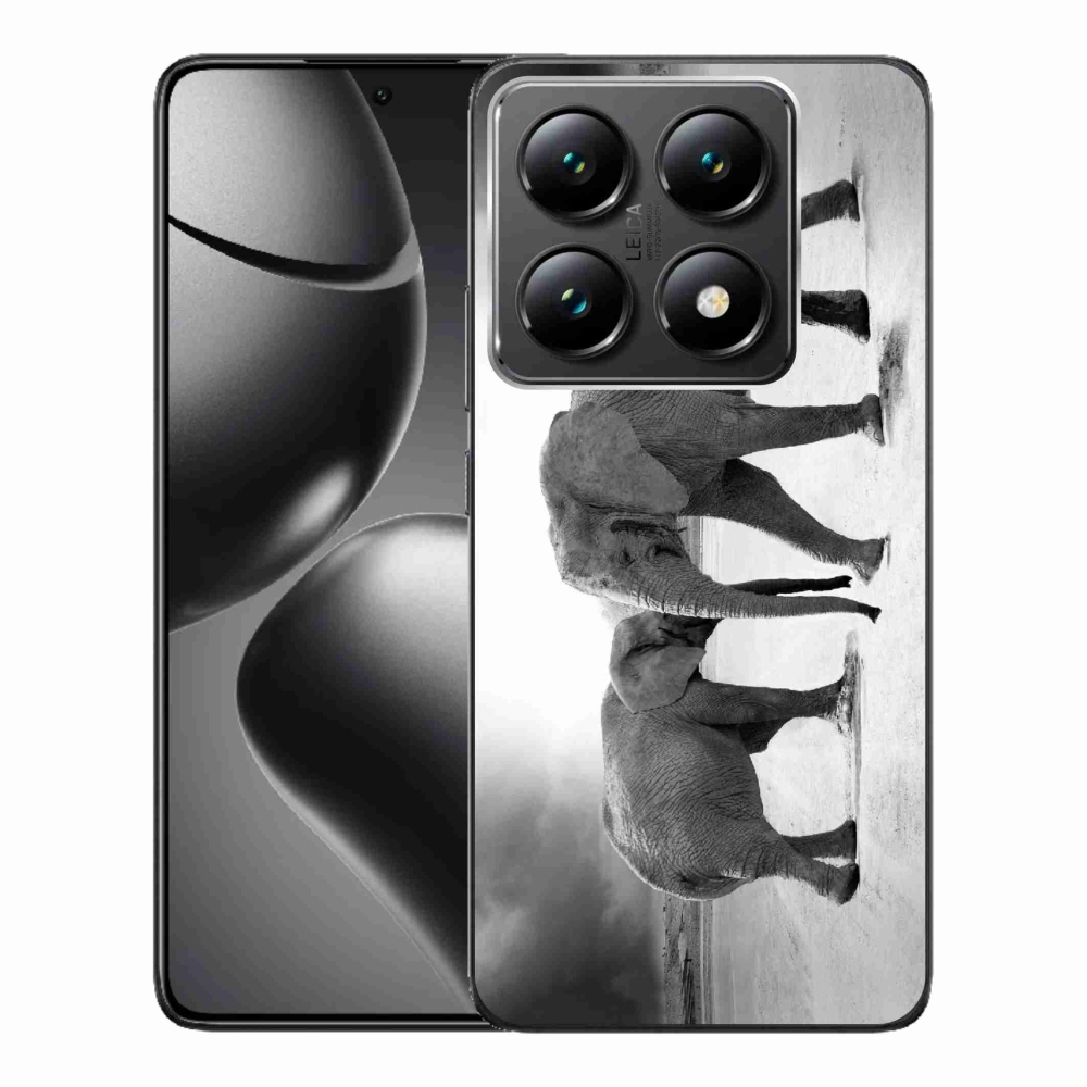 Gél borítás mmCase a Xiaomi 14T Pro számára - fekete és fehér elefántok