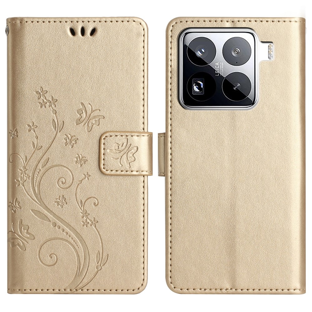 Virágok könyv tok Xiaomi 15 Pro - arany színű