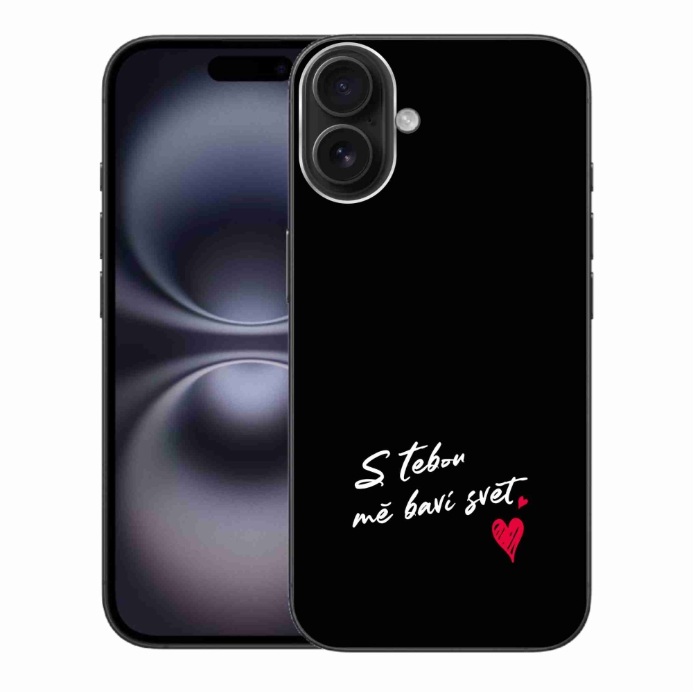 Gél borítás mmCase iPhone 16 Plus készülékhez - szerelmes szöveg 1 fekete háttér
