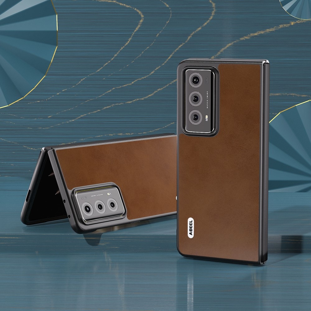 ABEEL Műanyag tok műbőrrel a Honor Magic V2 készülékhez - barna