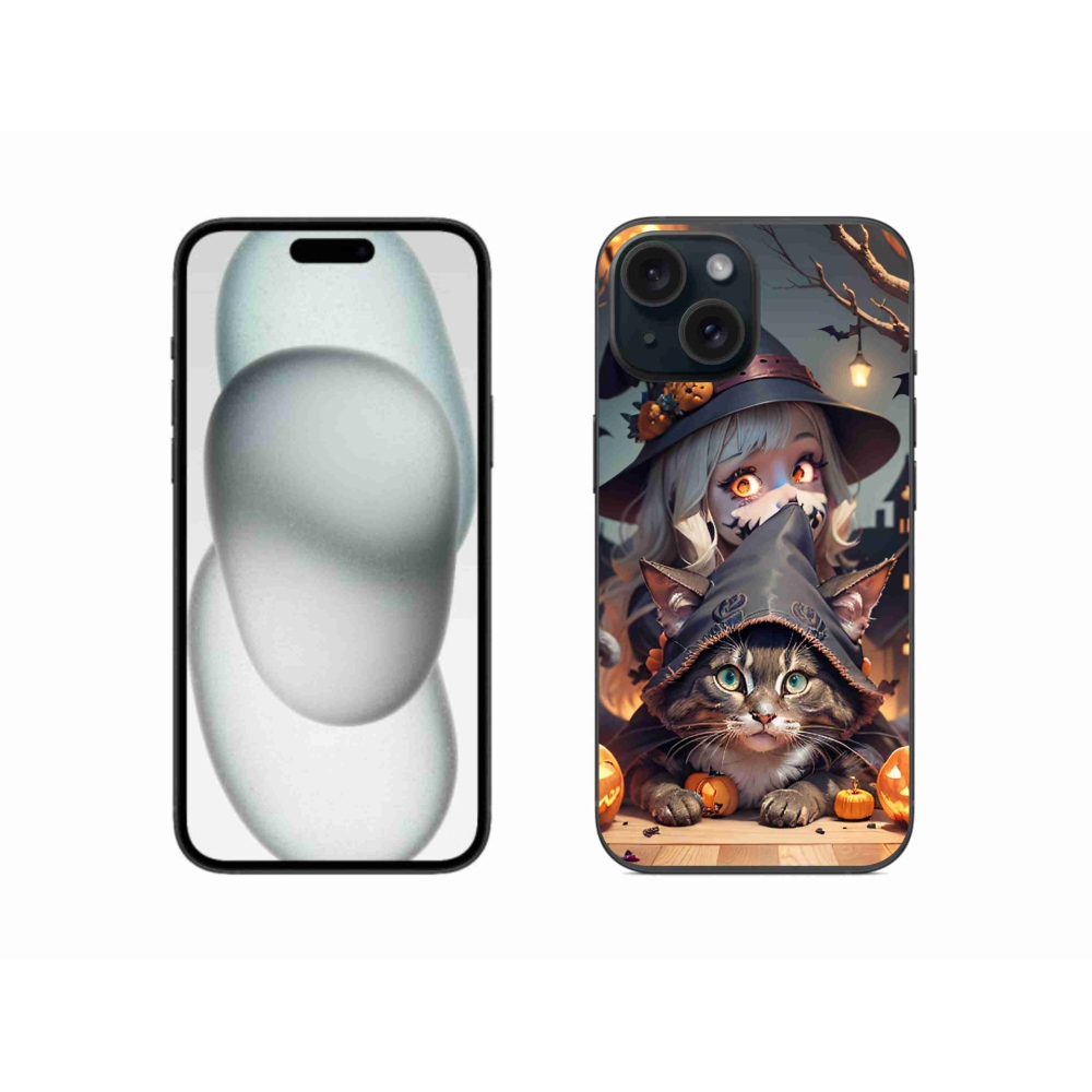 Zselés borítás mmCase iPhone 15 - boszorkány macskával