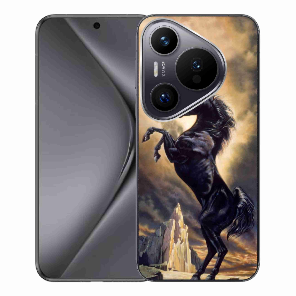 Gél borítás mmCase a Huawei Pura 70 Pro számára - fekete rajzfilm ló