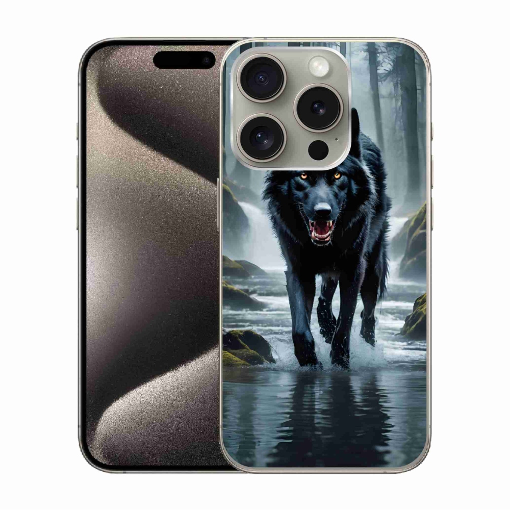 Zselés borítás mmCase iPhone 15 Pro készülékhez - fekete farkas