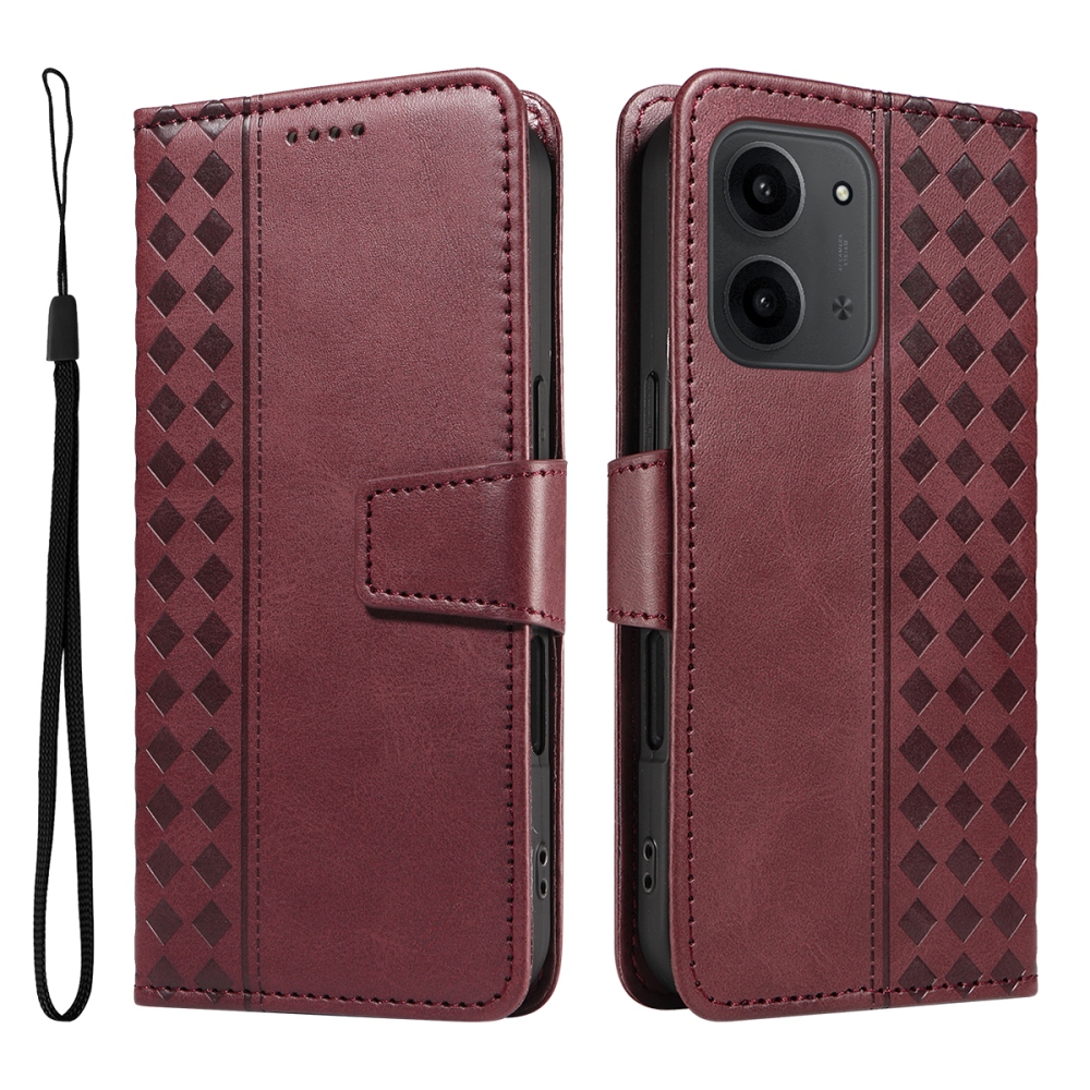 Rácsos könyv tok Xiaomi Redmi 15C 4G/5G (173mm) - bordó színű