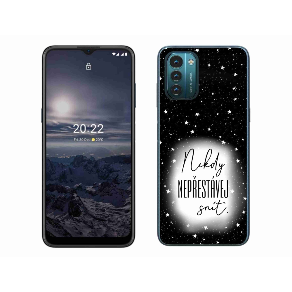 Zselés borítás mmCase a Nokia G11/G21 készülékhez - idézet 1 fehér és fekete háttérrel