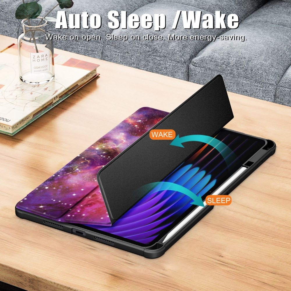 Mintás intelligens pozicionáló tok átlátszó hátlappal Xiaomi Pad 7/7 Pro tablethez - univerzum