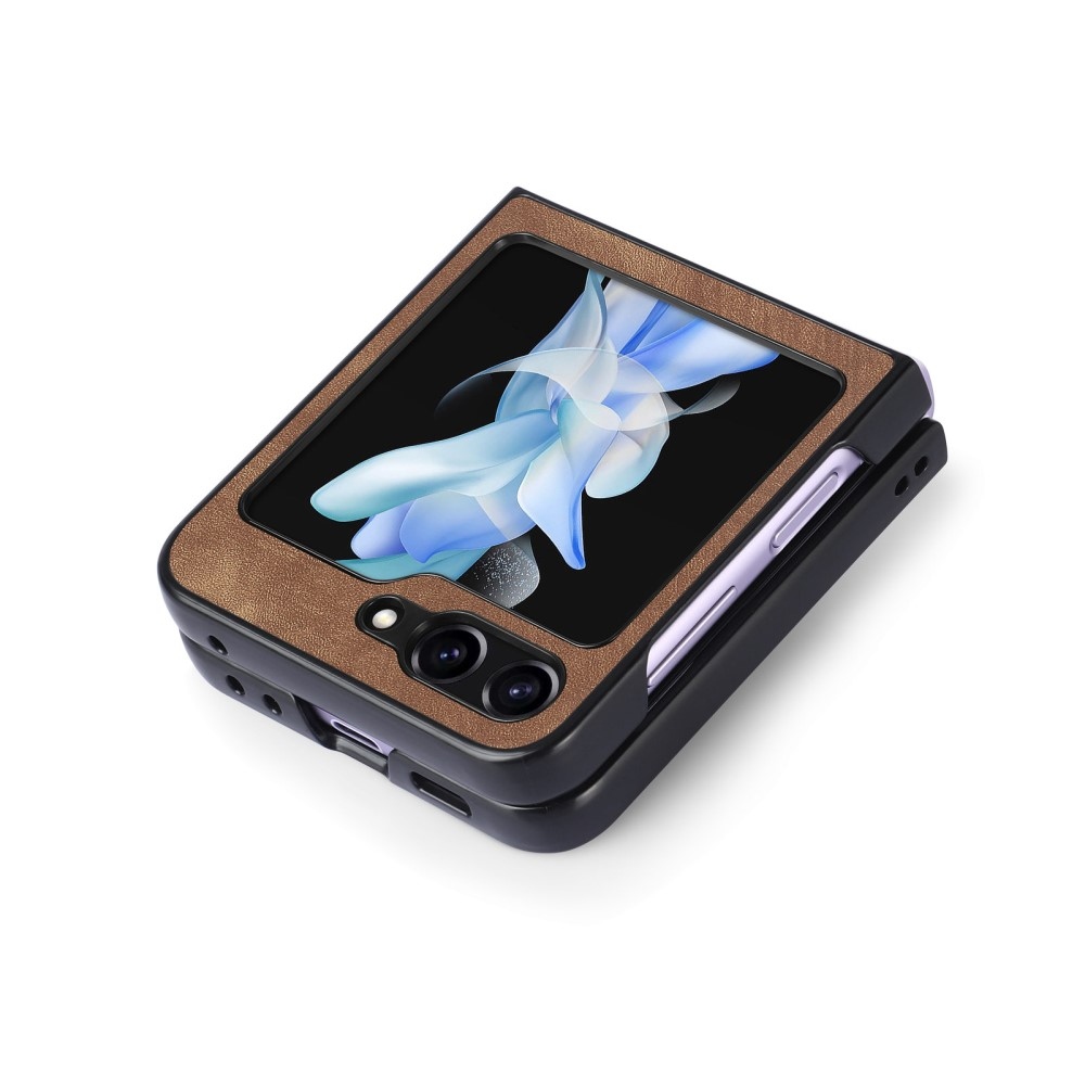 Vintage műanyag borítás műbőrrel Samsung Galaxy Z Flip6 5G - barna