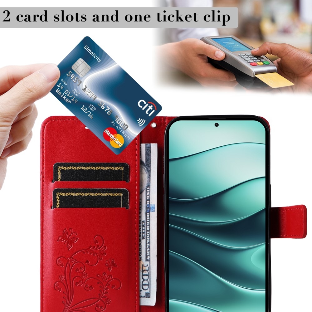 Nagy pillangó könyv tok a Xiaomi Redmi Note 14 5G-hez - piros