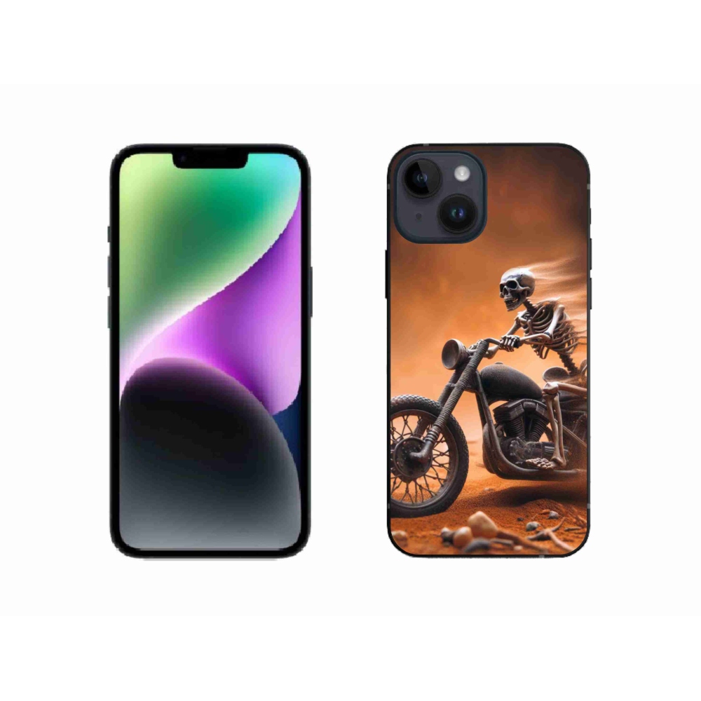 Gél borítás mmCase iPhone 14 készülékhez - csontváz egy motorkerékpáron