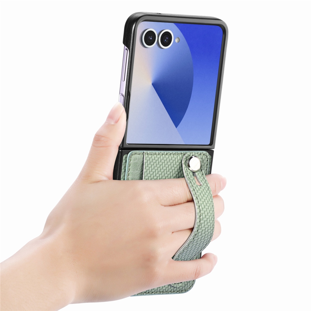 Műanyag borítás műbőrrel a Samsung Galaxy Z Flip7 5G készülékre - zöld színű