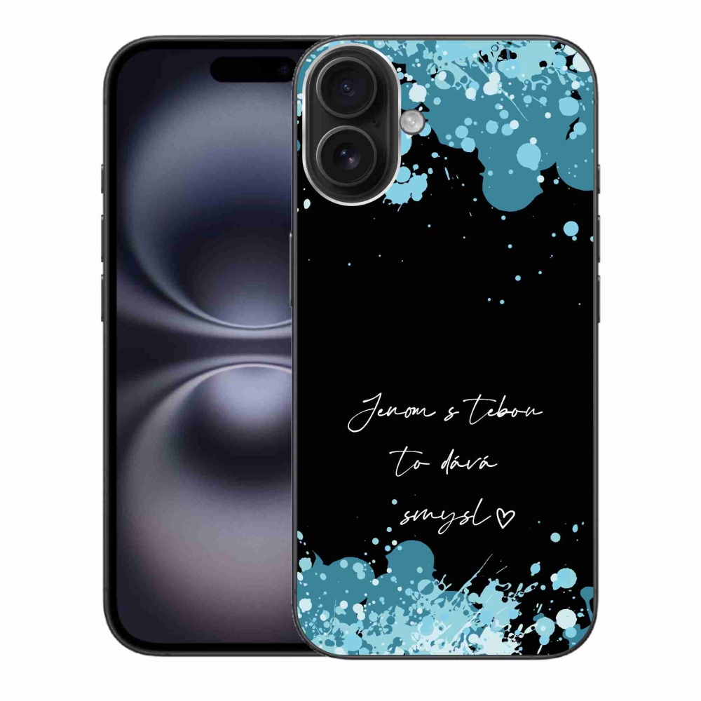Gél borítás mmCase iPhone 16 Plus készülékhez - szerelmes szöveg fekete háttérrel