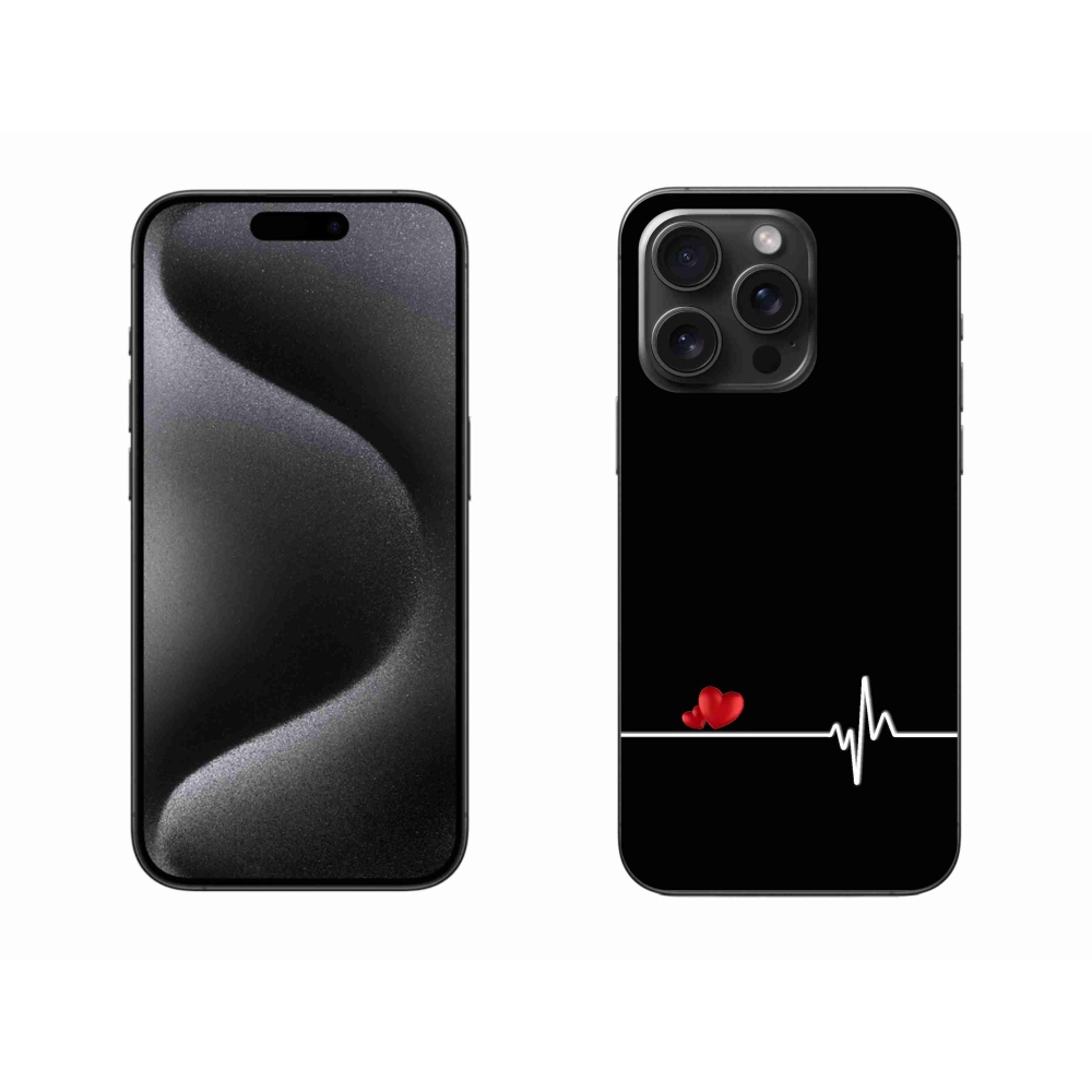 Gél borítás mmCase iPhone 15 Pro Max készülékhez - szív és szívverés fekete háttérrel