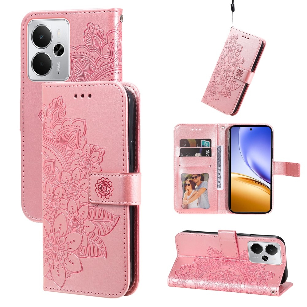 Virágos könyvtáska a Realme 14 5G készülékhez - rózsaszín