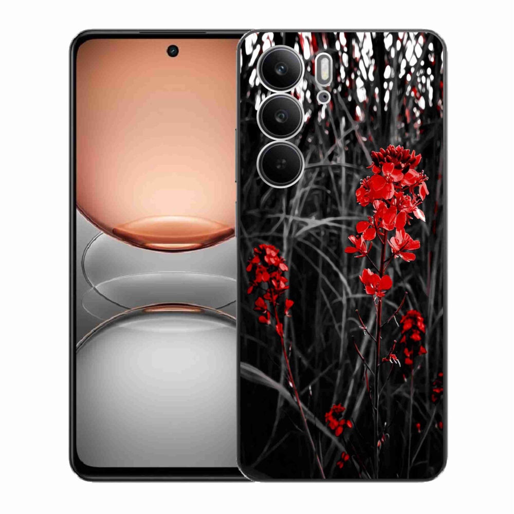 Zselés borító mmCase a Realme C75 készülékhez - piros növény