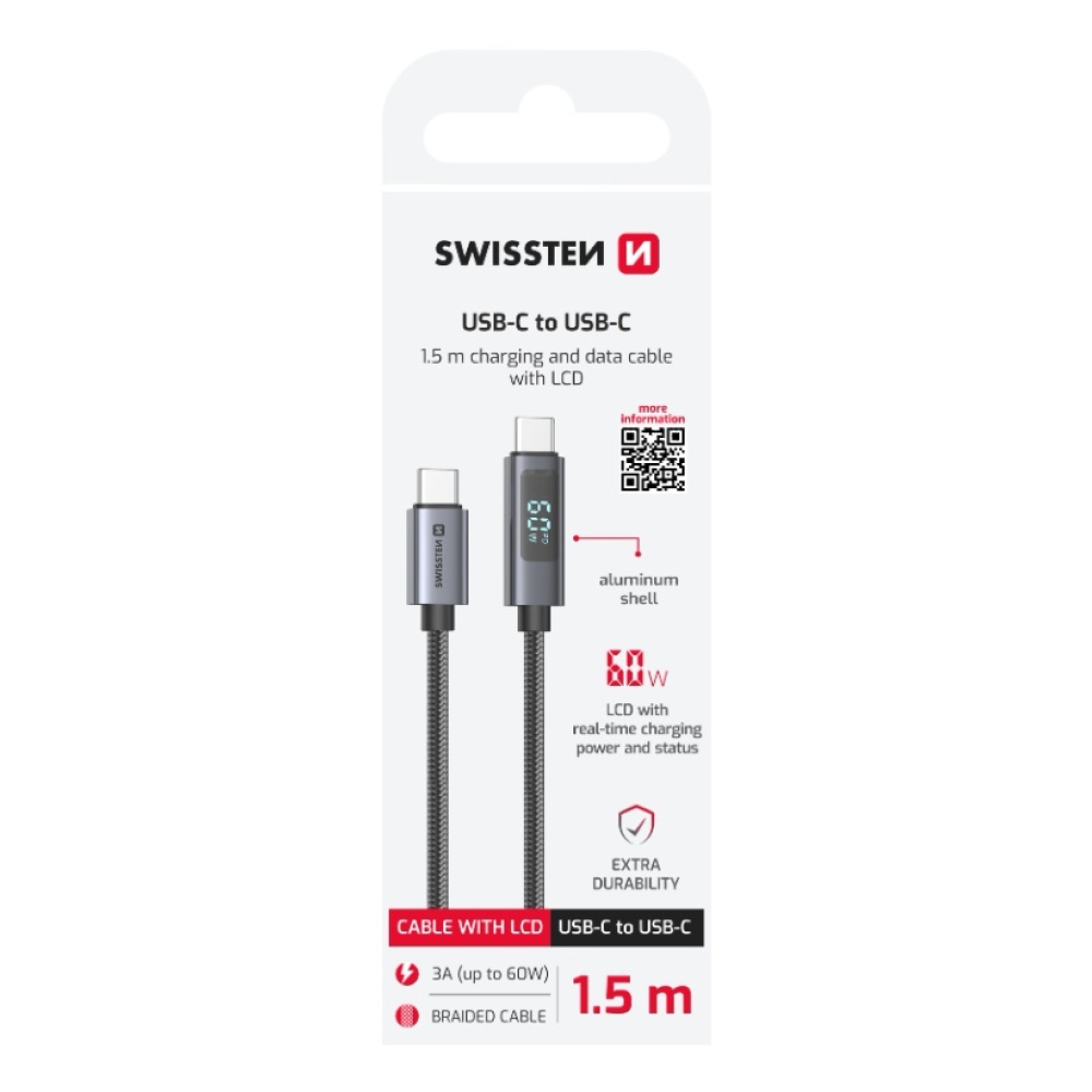 Swissten LCD kábel USB-C / USB-C 1,5m