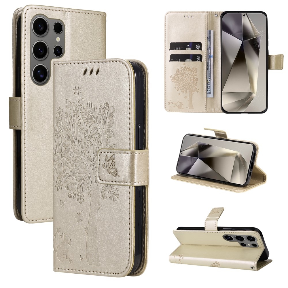 Fák könyv tok Samsung Galaxy S25 Ultra - arany színű