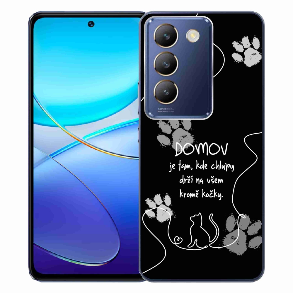 Gél borítás mmCase a Vivo V40 SE 4G/5G készülékhez - macska motívum fekete háttérrel