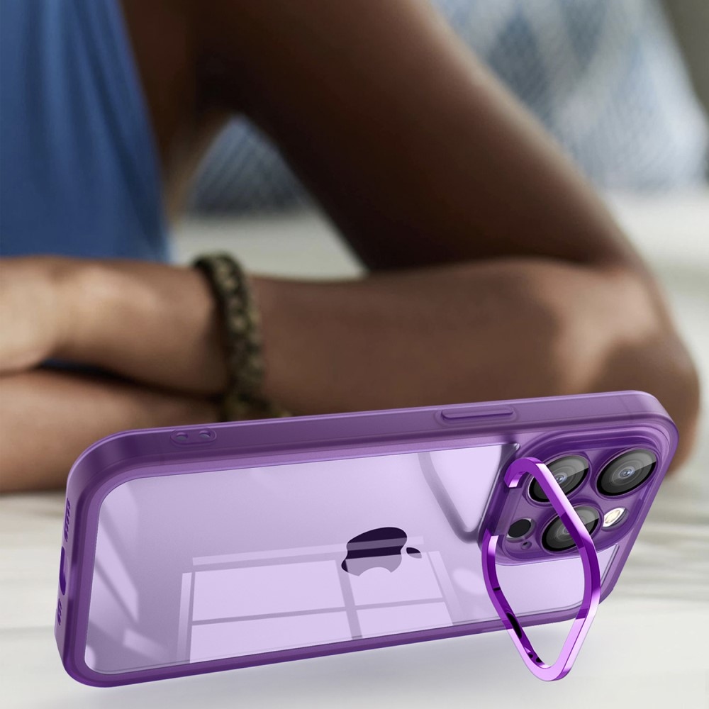 Gél tok fix hátlappal és állvánnyal iPhone 15 Pro Max készülékhez - lila