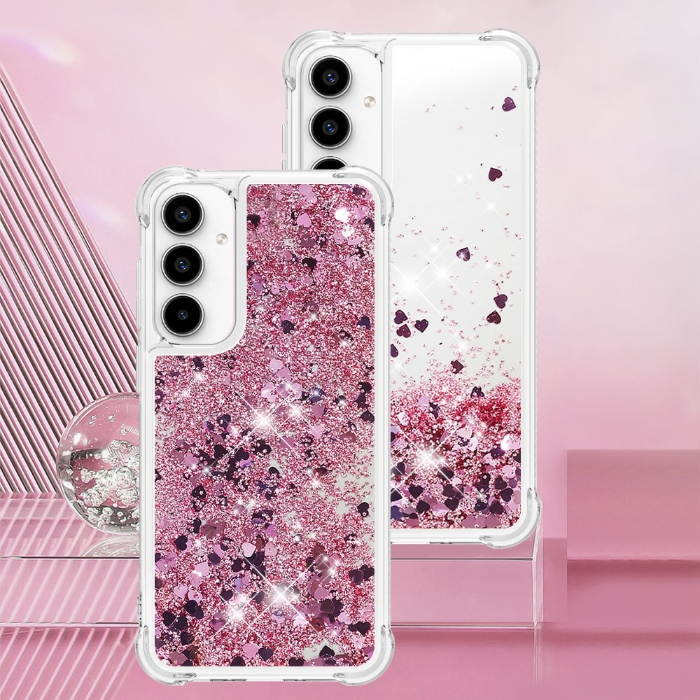Glitter zselés homokóra hüvely Samsung Galaxy A35 5G - rózsaarany/szív