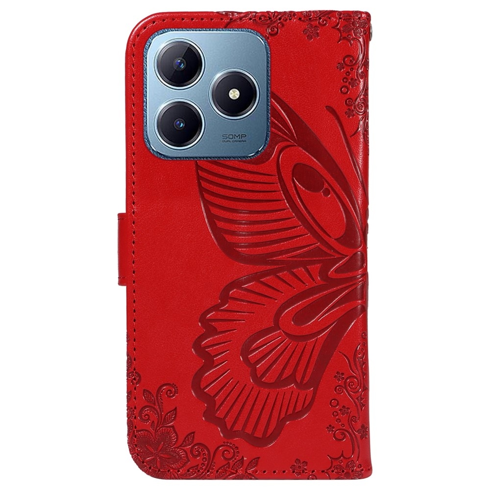 Virágos pillangó könyvtáska Realme C61/C63 készülékhez - piros