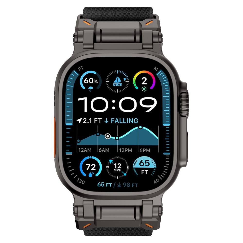 Fém nejlon szíj Apple Watch Ultra/Ultra 2 49mm/SE/SE 2022/2023 44mm/10 46mm/9/8/7 45mm/6/5/4 44mm/3/2/1 42 mm-es Apple Watch Ultra/Ultra 2 órához - fekete színben